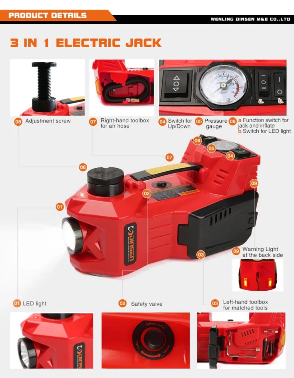 CRIC AUTO PRO 12 V De 5 TONNES MULTI-FONCTIONS 3 EN 1 (Garantie 01 an : Satisfait ou Remboursé)