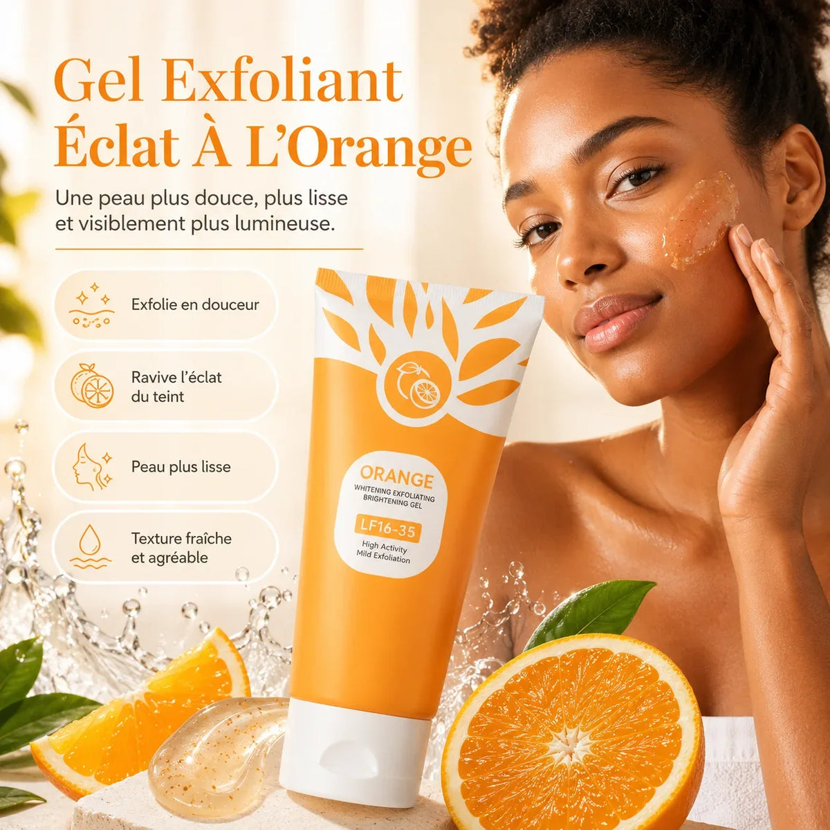 gel exfoliant éclaircissant à l'orange