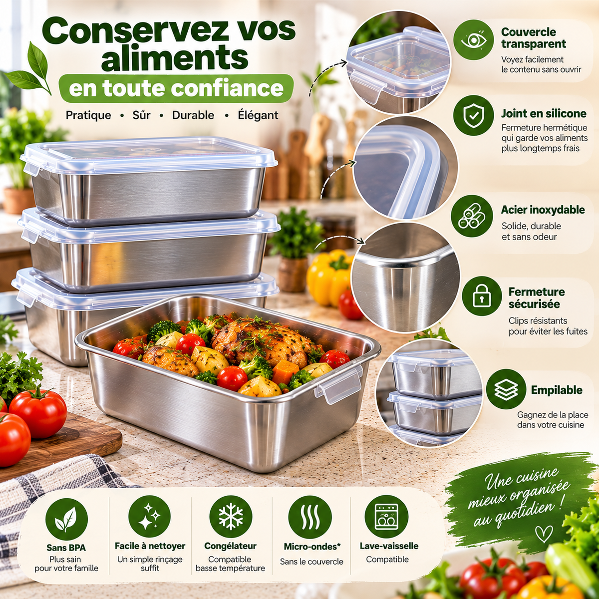 Boîte de Conservation en Acier Inoxydable